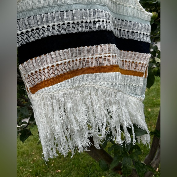 TULAROSA Brent Striped Crochet Slanted Knit Tank Fringe, Sz S - Picture 7 of 15